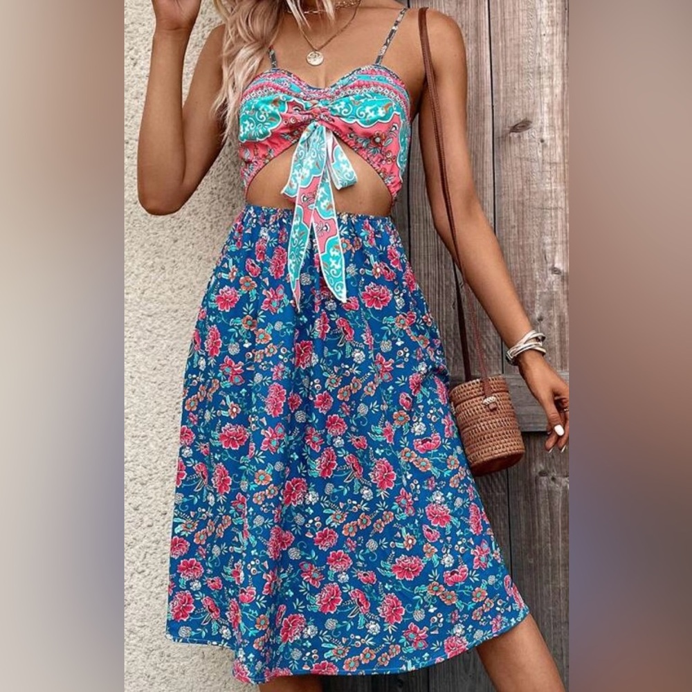 Floral Tie-Front Top and Skirt Set